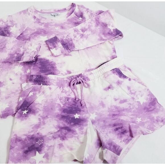 Wildfox Tie Dye Stars Sweatshirt & Short Lounge Co-Ord Sets - Picture 4 of 6